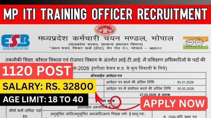MP ITI Training Officer Recruitment